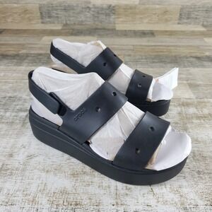 Crocs Brooklyn 4U Low Womens Wedge Sandals Sz 11 Black Rubber Slingback Platform